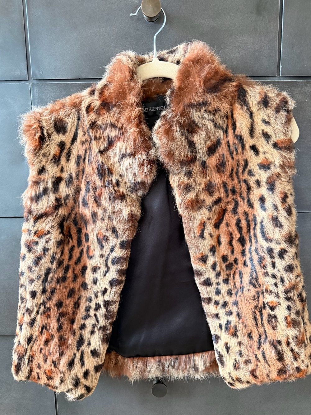 Adrienne Landau Leopard-Printed 100% Real Fur Vest Small